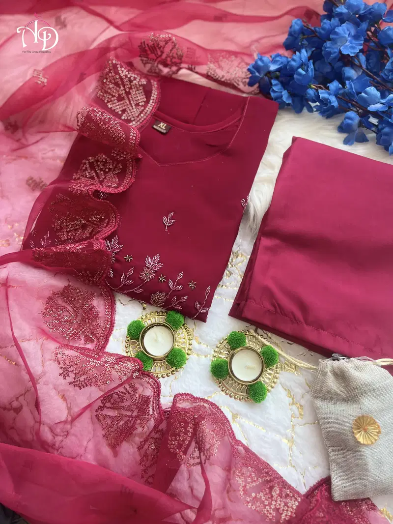 Akshar Designer Georgette Hand Embroidery Kurti With Bottom Dupatta Wholesale Shop In Surat
